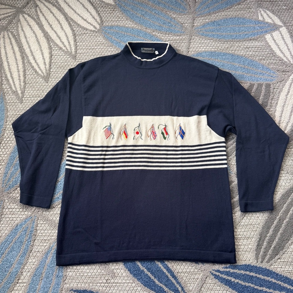 Ciao Sportswear Unisex Adult World Flag Mock Neck Sweater Navy Size Small Italy